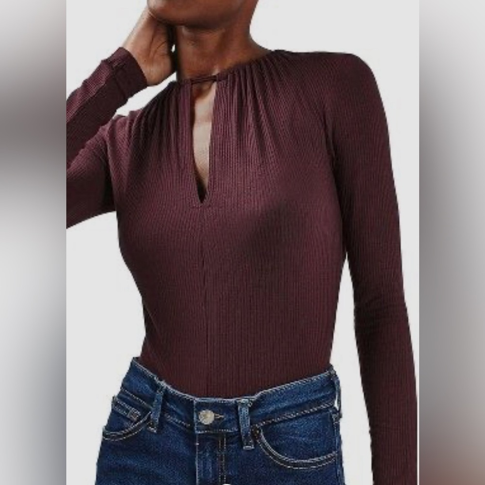 TopShop Maroon Ribbed Bodysuit Size 8